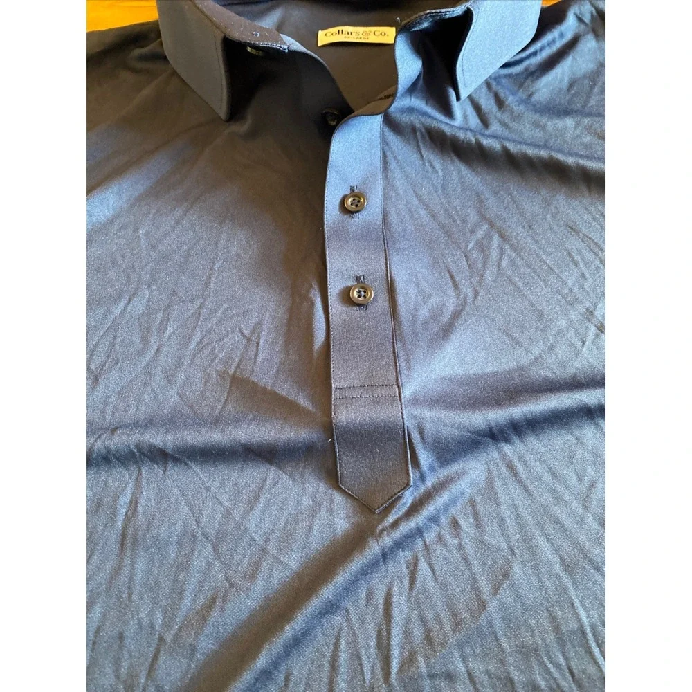 Collars & Co Mens 2XL Dress Collar Polo Navy Blue Short Sleeve Performance Shirt - Picture 6 of 8